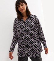 New Look Black Geometric Satin Oversized Shirt